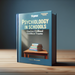 alt_text: A book titled "Psychology in Schools: Healing Childhood Trauma" on a wooden table.