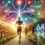 alt_text: People exercising outdoors, smiling, with a scenic backdrop enhancing their mood.